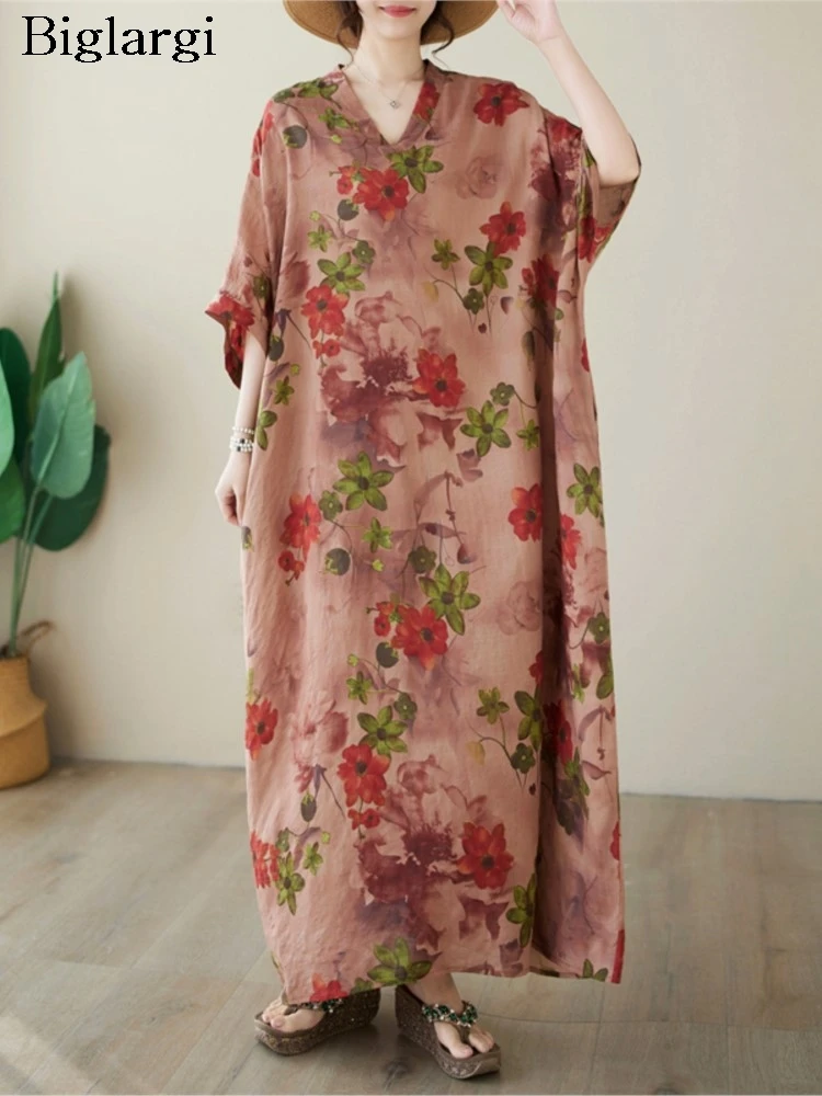 

Женское платье с цветочным принтом, Длинное свободное плиссированное платье-трапеция с оборками, в богемном стиле, большие размеры, на лето