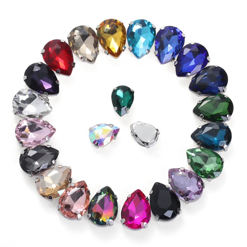 

High Quality Drop Shape 23 Color Crystal Glass Stone Rhinestones With Silver Claw DIY Jewelry Making Nail