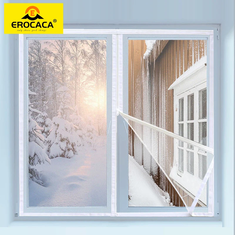 

EROCACA Zipper Winter Window Shrink Heat Insulation Film Indoor Windproof Warm Self-Adhesive For Energy Saving Clear Soft Film