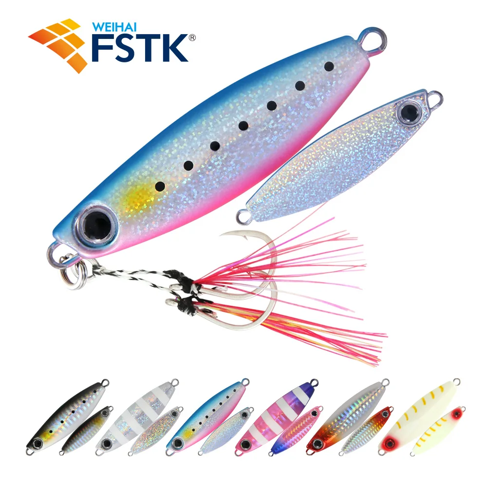 Weihai Fstk Metal Jigging Lure Shore Slow Pitch Jig Lure 10 20 30G 40G 60G Slow Pitch Jig Spoon Casting Fishing Artificial Bait