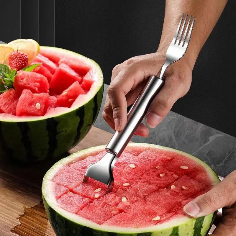 2-In-1 Watermelon Fork Slicer Watermelon Slicer Cutter Stainless Steel Fruit Fork Fruits Tools for Kitchen Family Party Camping vegetable slicer fruit slicer onion slicer vegetable cutter food slicer potato slicer apple slicer