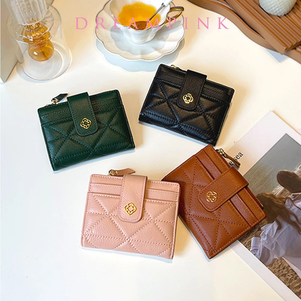 

Bifold Short Wallets For Women Luxury Sheepskin Credit Card Holder With Coin Purse Small Genuine Leather Quilted Female Purse