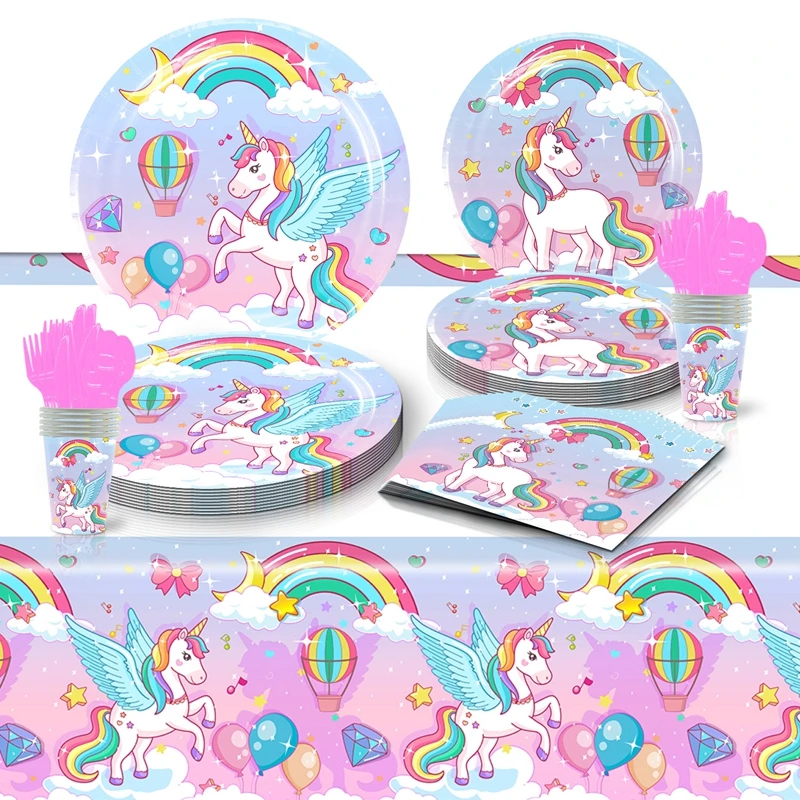 Treasures Gifted Rainbow Unicorn Birthday Party Supplies - Serves 16 Guests  - Dinnerware Starter Set - Unicorn Party Supplies Including Unicorn