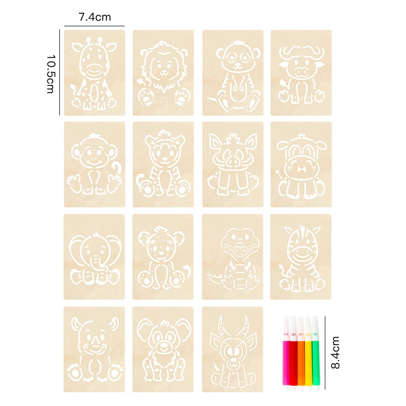몬테소리 어린이 나무 그림판 장난감 DIY 페인팅 스텐실 템플릿 공예 장난감 퍼즐 조기 교육용 장난감 어린이 선물