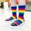 1 Pairs Rainbow Socks for Kids Spring Summer Colourful Stripe Breathable Cotton Girls Boys Tube Socks School Long Socks 1-8 Year 5