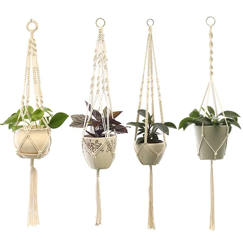Plant Hanger Handmade Macrame Flowerpot Net Vintage Hanging Basket Cotton Flowerpot Hanging Pot Rope Garden Balcony Decor
