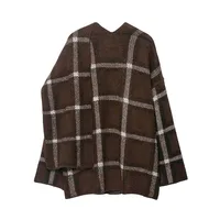 2025 New Women Fashion Plaid Knitted Cardigans Long Sleeve Scarf Collar Sweater Cardigan Autumn Winter New Style Knitwear Coat - Image 4