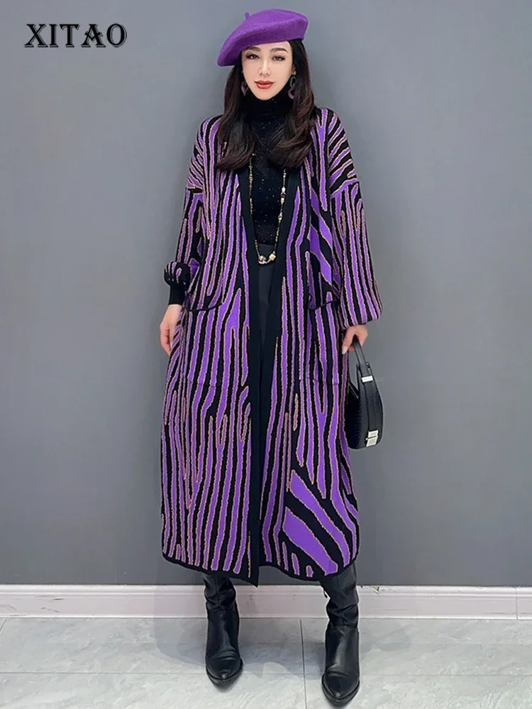 

XITAO Loose Striped Knitting Cardigan Temperament Casual All-match Women Autumn New Arrival Fashion Trend Coats HQQ1635