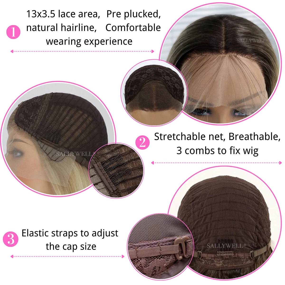 Loose wave ombre blonde wigs 13x4 lace front wigs with dark roots 3 tones hair wig heat resistant synthetic natural looking