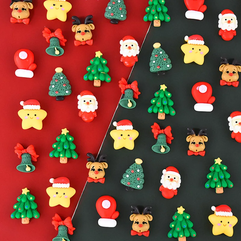 10/20/50 Stück Weihnachtsanhänger zum Basteln, Flatback, Weihnachtsmann, Weihnachtsbaum, Glocke, Hirschperlen, Miniatur-Ornamente, Mini-Weihnachtsdekoration – Detail 5