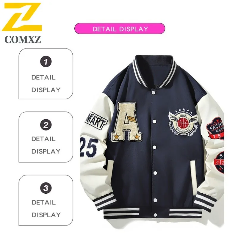 ​Men's American Style Baseball Jacket Tactical Windbreaker Embroidered Bomber Jacket Winter Streetwear Loose Fit Casual Coat​