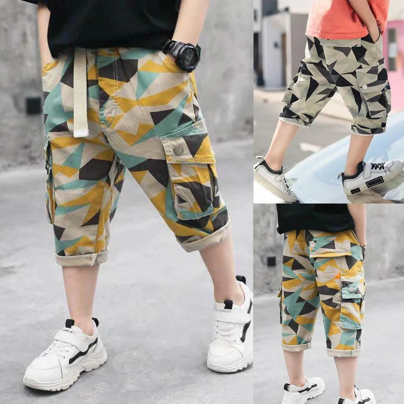 

Boys Shorts Summer Loose Pants Teenage Trouser Shorts Boys Casual Cargo Short Pants Children's Elastic Waist Cotton Pants