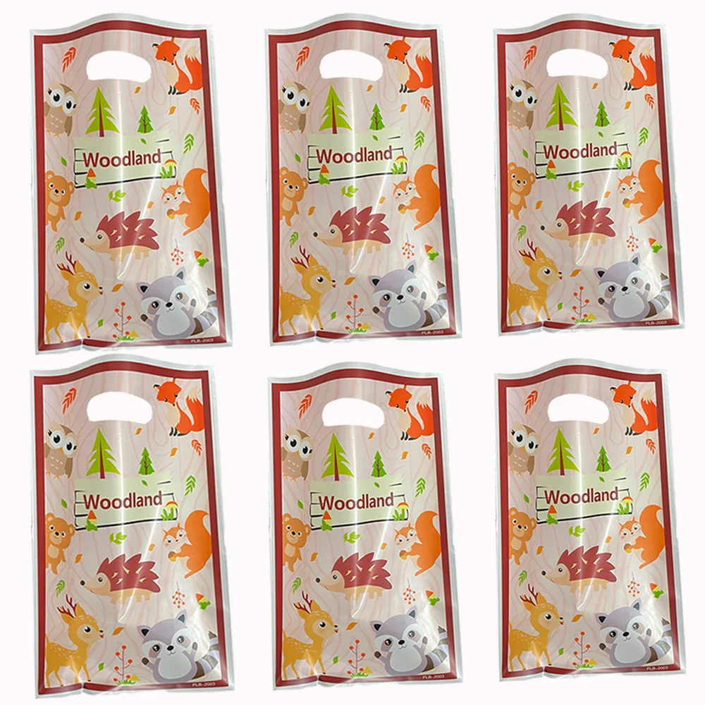 

40Pcs Woodland Birthday Party Baby Shower Decorations Gift Bags Kids Plastic Goodies with Handle Treat Candy Snack Bags Fillers