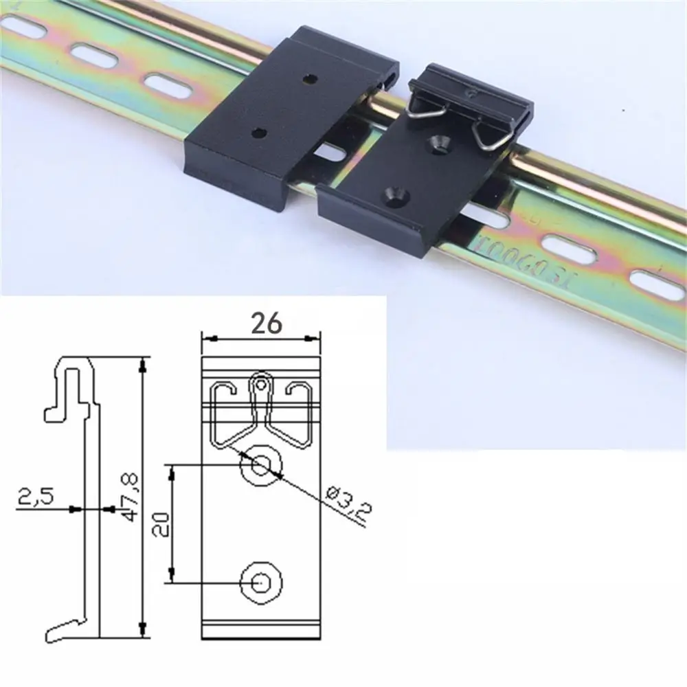 1/4Pcs 1.02 Width DIN Rail Mount Clip Black Universal DIN Rail Fixed Clamp Aluminum Alloy Snap in Din-Rail Mounting Brackets Connector Clamps