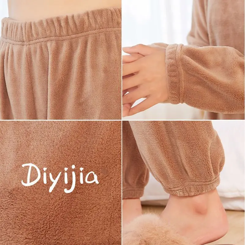 2023 New Warm Loungewear Suit Women's Autumn Winter Coral Fleece Lazy Homewear Fleece Thick Pajamas Round Collar Sleepwear
