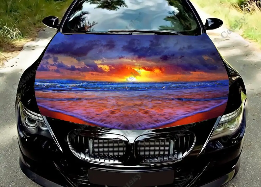 

beach waves sandy Car Hood Wrap Color Vinyl Sticker Decal Truck Graphic Bonnet Custom Car Decoration Stickers