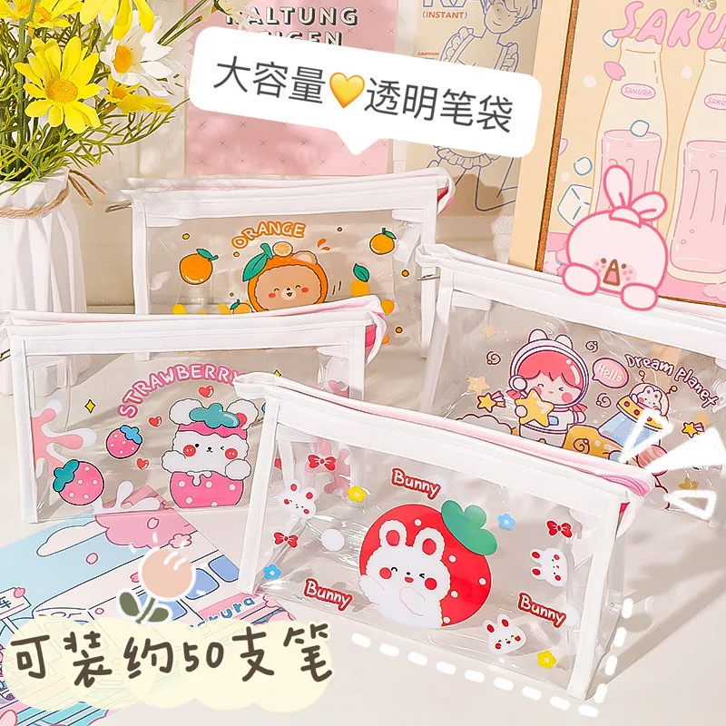 

Big Waterproof Transparent Pencil Case PVC Stationery Gift Girls Students Pencil Bag Kawaii Makeup Cosmetic Bag Travel Bags