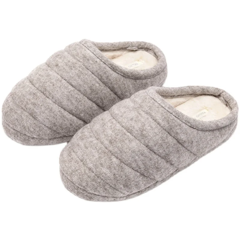 

New Simple Solid Color Quilted Bread Warm Cotton Slippers Women's Inner Plus Velvet Plain Rubber Bottom Non-Slip Maternity Shoes