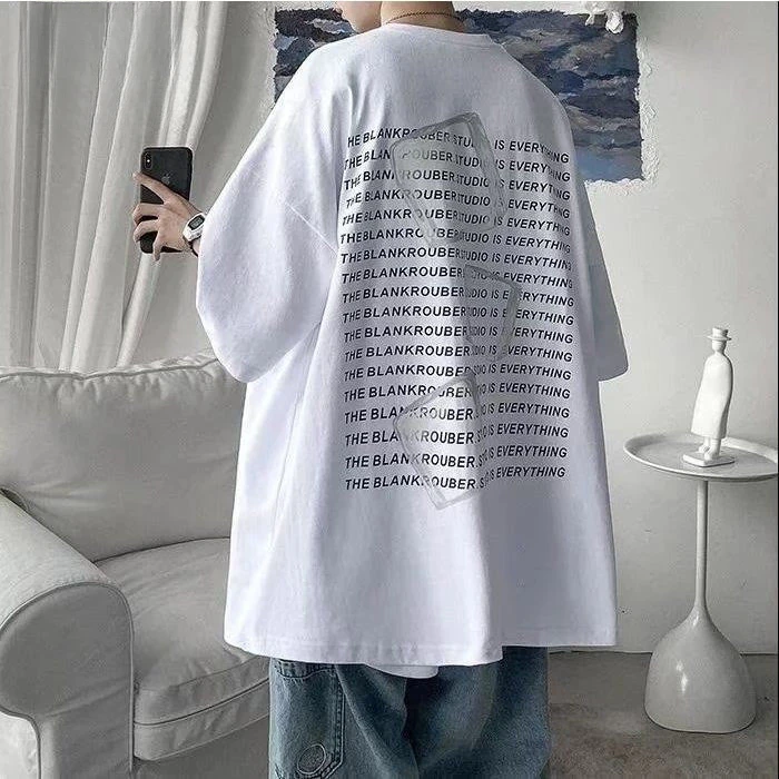 

Fashion high street niche printed pure cotton T shirt for men trendy large size short sleeved men Korean loose fitting T-shirt