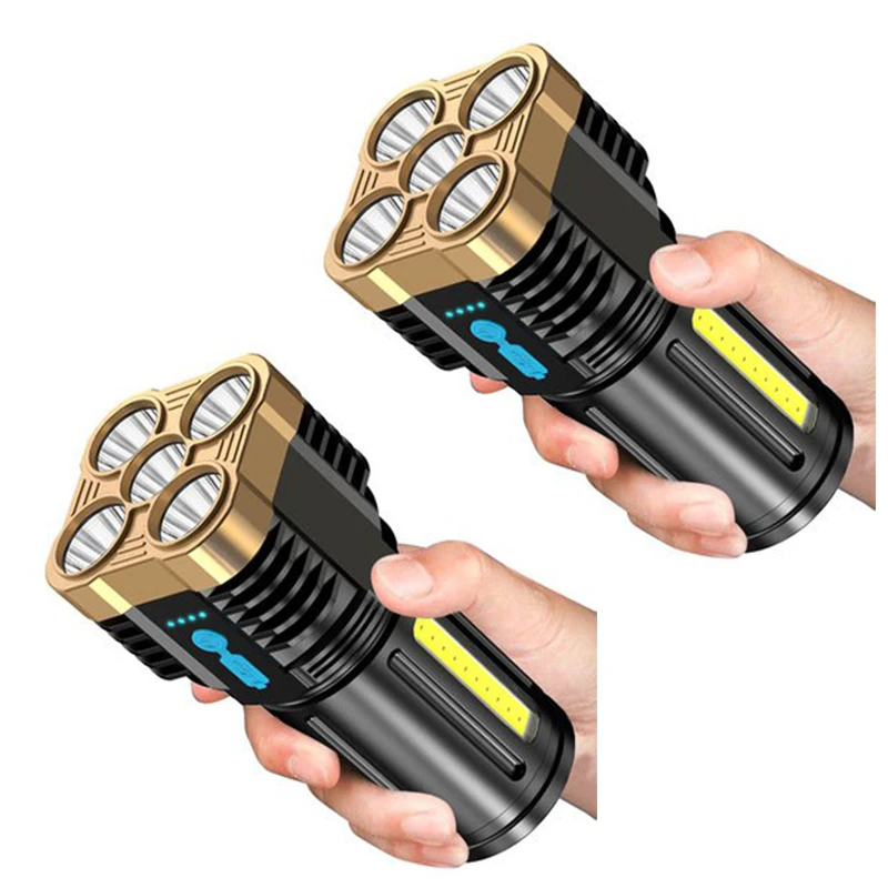 led flashlights 2PCS 5-core Super Bright Flashlight Rechargeable Outdoor Multi-function P1000 Led Long-range Spotlight Battery Display COB Light good flashlights Flashlights