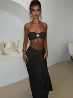 Weird Puss Elegant Women 2piece Set Sexy See Through Thin Tierred Y2K Seashell Tube Top+Wrapped Bandage Skirts Matching Clubwear - Image 5