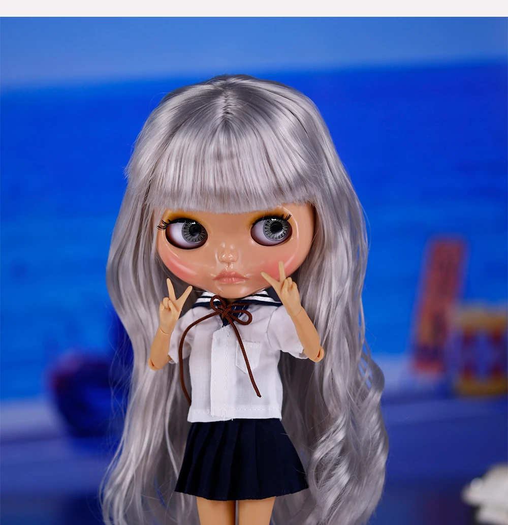 Ivy – Premium Custom Neo Blythe Doll with Silver Hair, Tan Skin & Shiny Cute Face 6