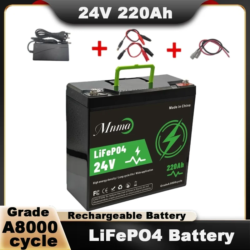 Batteria LiFePO4 24 V 220 Ah, durata massima 8000, adatta per sistemi di energia solare, camper, barche, viaggi fuoristrada e pesca