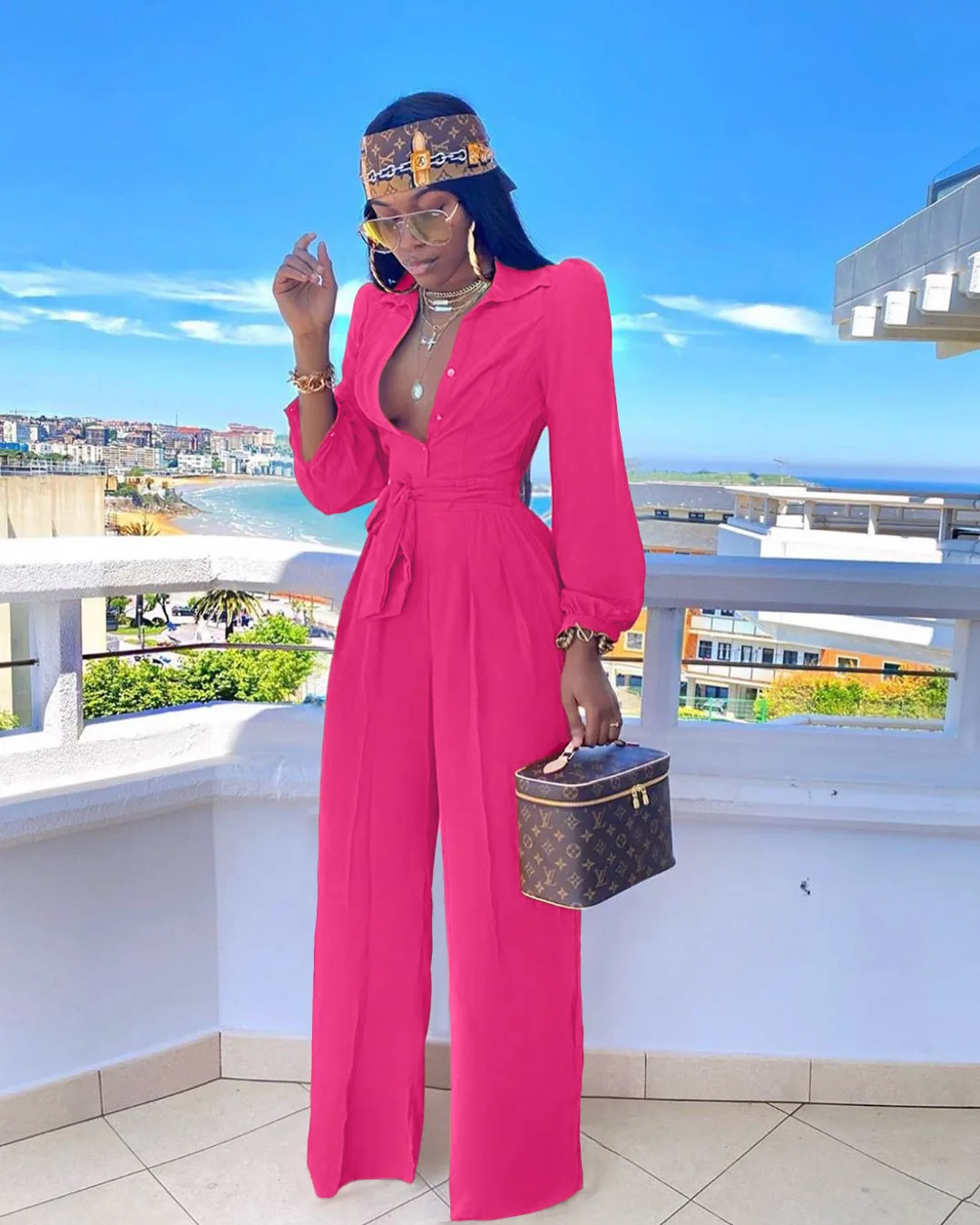 Women's Jumpsuit for Spring/summer 2024 The Latest Urban Casual Shirt with A Straight Pleated Romper Bodysuit Collar Waistband