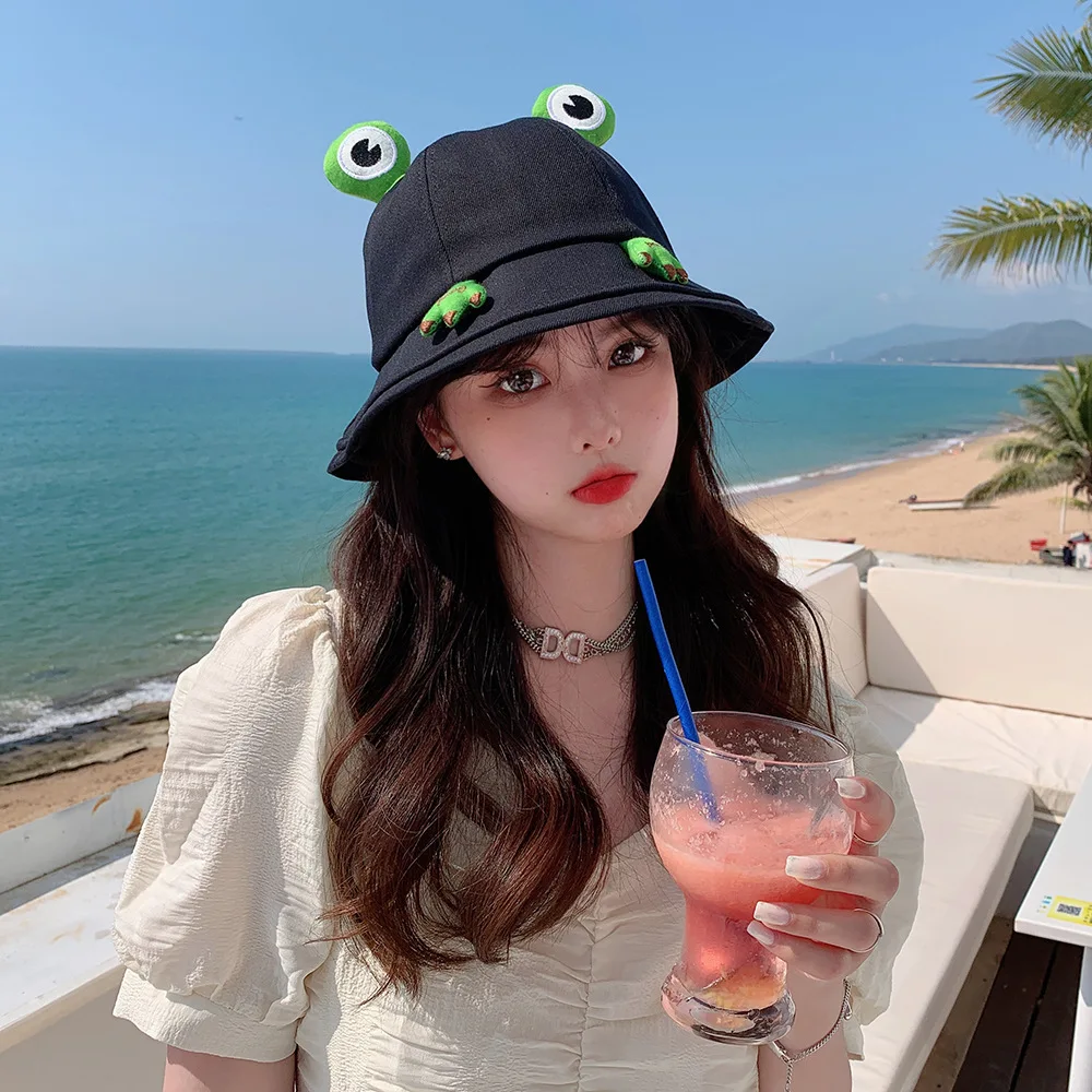 winter bucket hat womens Woman Girl Frog Cartoon Fisherman Hat Spring Autumn Foldable Bucket Hat Camping Cycling Running Sunhat Cute Couple Street Cap supreme bucket hat