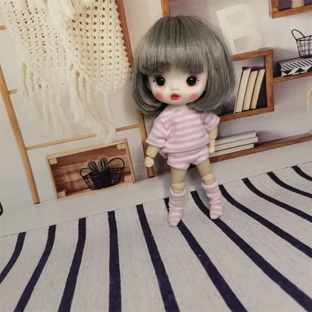 T-shirt Ob11 Doll Clothes Knitted Sweatshirt Shorts Socks Doll Underwear Three-piece Cotton OB11 Striped Tops 1/12 Doll