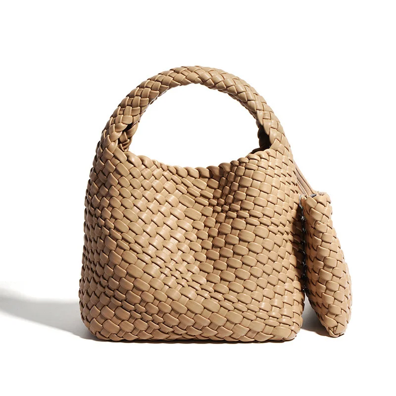 Lady Designer Style PU Leather Knitted Handbags Women Elegant Underarm Bag Artificial Leather Soft Bucket Bags S4600