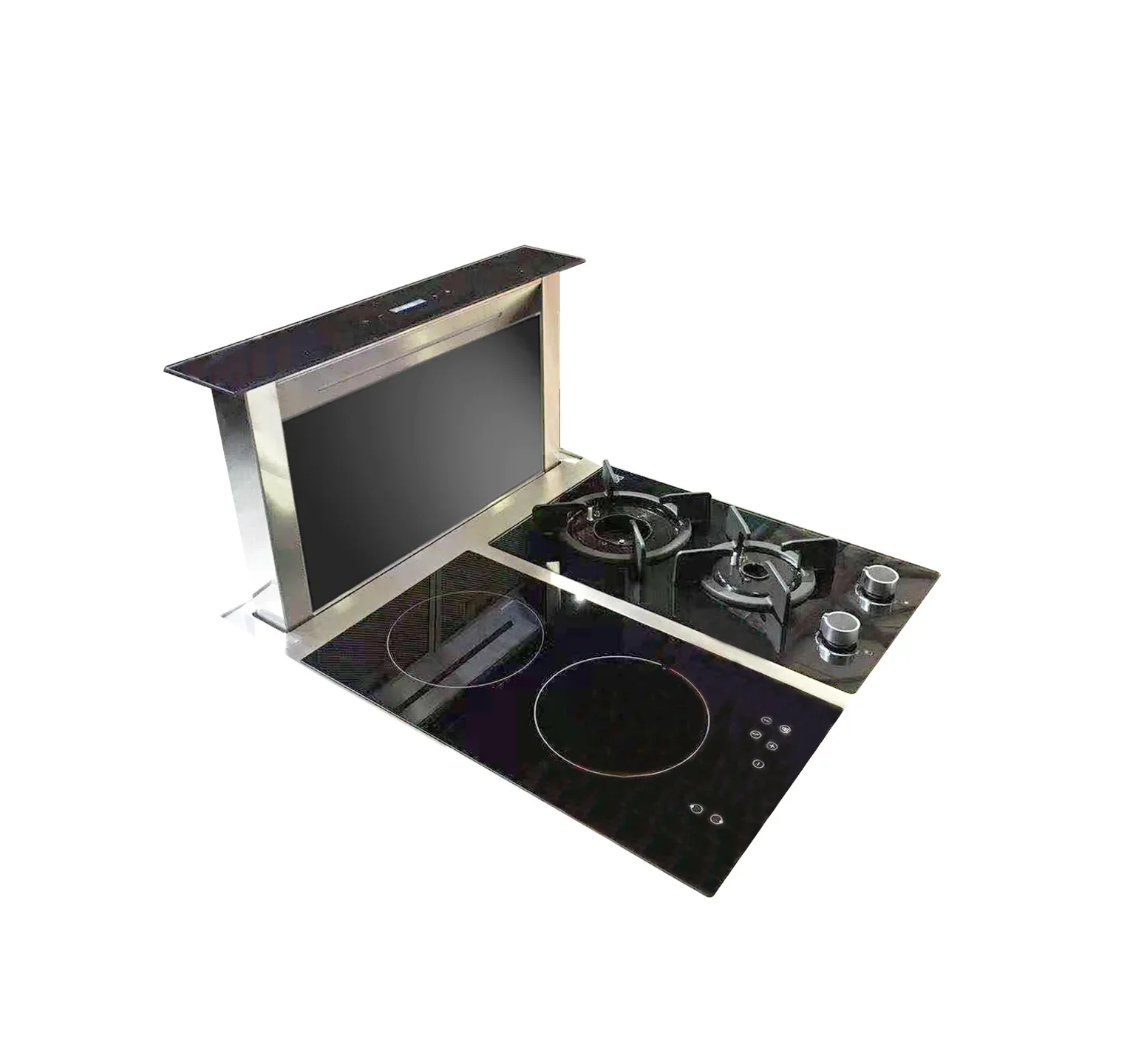 90CM Built in Lifting Range Hood Energy Saving Super Quiet Island Kitchen Cooker Hood Downdraft Black Stylish 220V