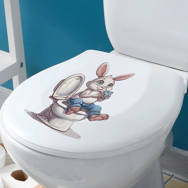Cartoon Pink Rabbit Toilet Water Tank Toilet Stickers Home Decoration Wall Stickers Self-Adhesive Decor Decals Bathroom 1PC