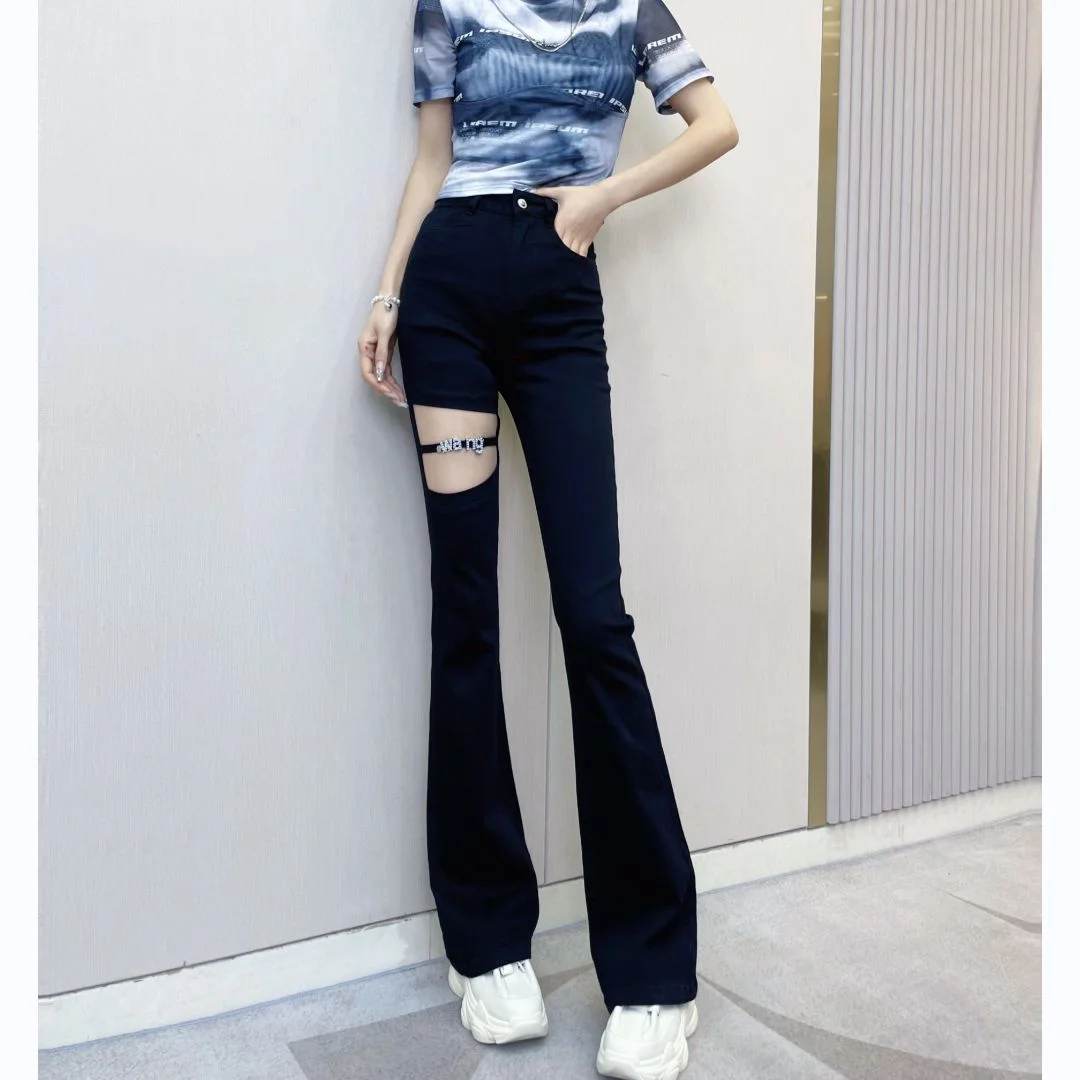 Broken jeans Micro flared pants Spring/Summer 2023 Versatile jeans High waist Slim pants