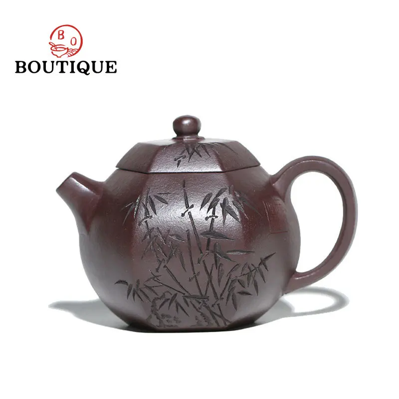 

220ML Handmade Yixing Raw Ore Purple Sands Tea Pot Tea Making Pot Bamboo Zisha Tea Kettle Kung Fu Puer Teaset Tea Ceremony Gift