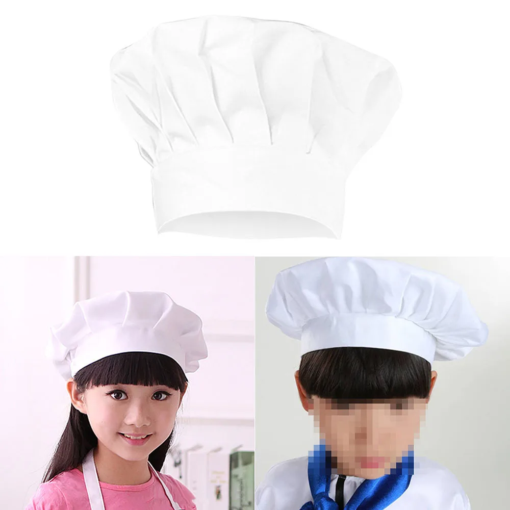 Nieuwe Kinderen Witte Chef-Kok Hoed Pullover Cap Elastisch Voor Party Cap Voor Mannen Keuken Bakken Kostuum Cap Fabriek Snelle Verzending