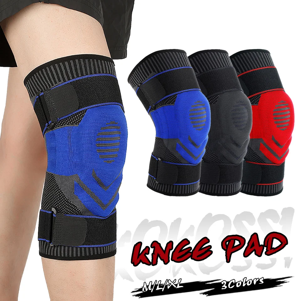 

KoKossi Elastic Silicone Knee Pads Wear-Resistant Thickened Non-Slip Kneepad Sports Fitness Running Nylon Knitted Knee Support