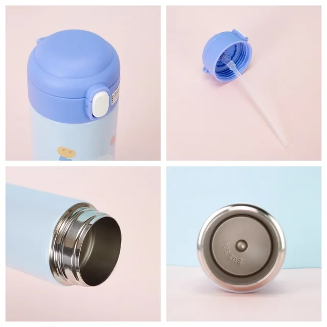 380ML Thermos Vacuum Flask Cute Cartoon 304 Stainless Steel Thermal Water Bottle Insulated Straw Cups Tumbler Drinkware 6