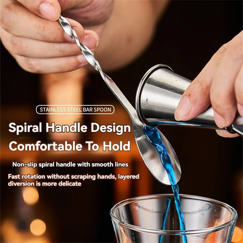 Stainless Steel Spiral Handle Cocktail Spoon Bartender Mixing Spoon Drink Shaker Muddler Stirrer Bar Barware Kitchen Accessories