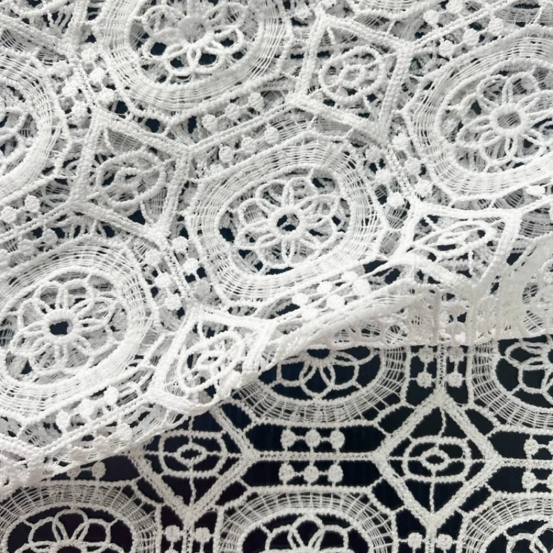 White Lace Fabric Embroidered Hollow Out Design Handmade DIY Home Sewing Craft Material Summer Dress Gown Blouse Top Wholesale 4