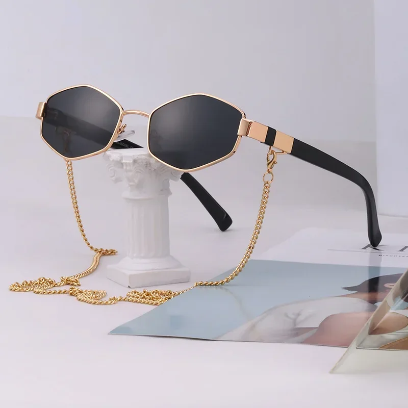 

Солнцезащитные очки в винтажном стиле UV400 женские, маленькие модные роскошные брендовые дизайнерские очки с цепочкой, 2023