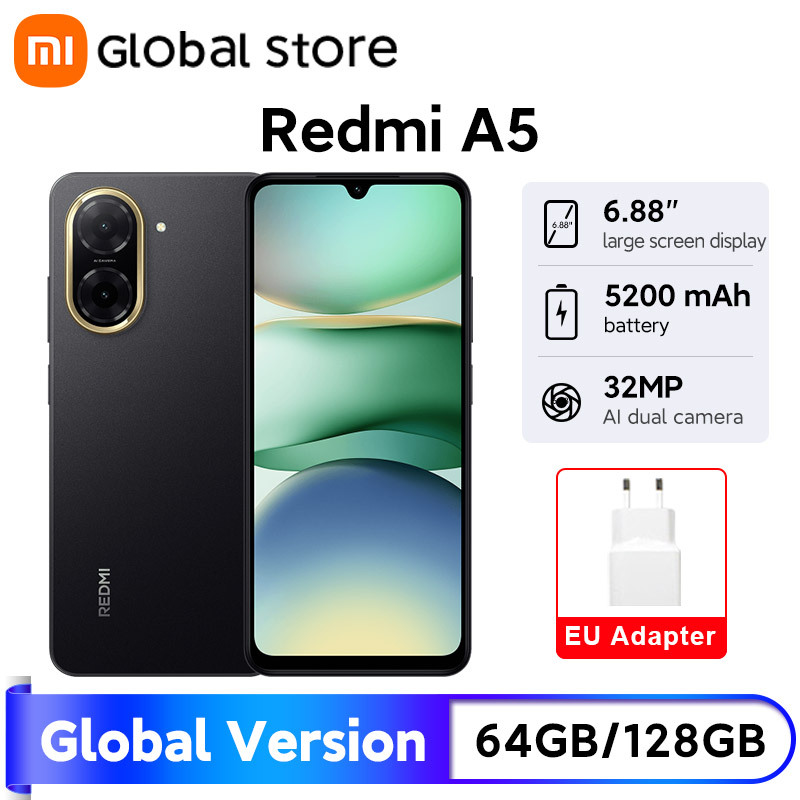 Global Version Xiaomi Redmi A5 No NFC 6.88" 120Hz Display 32MP Camera 5200mAh Large Battery Android 15 Cellphone