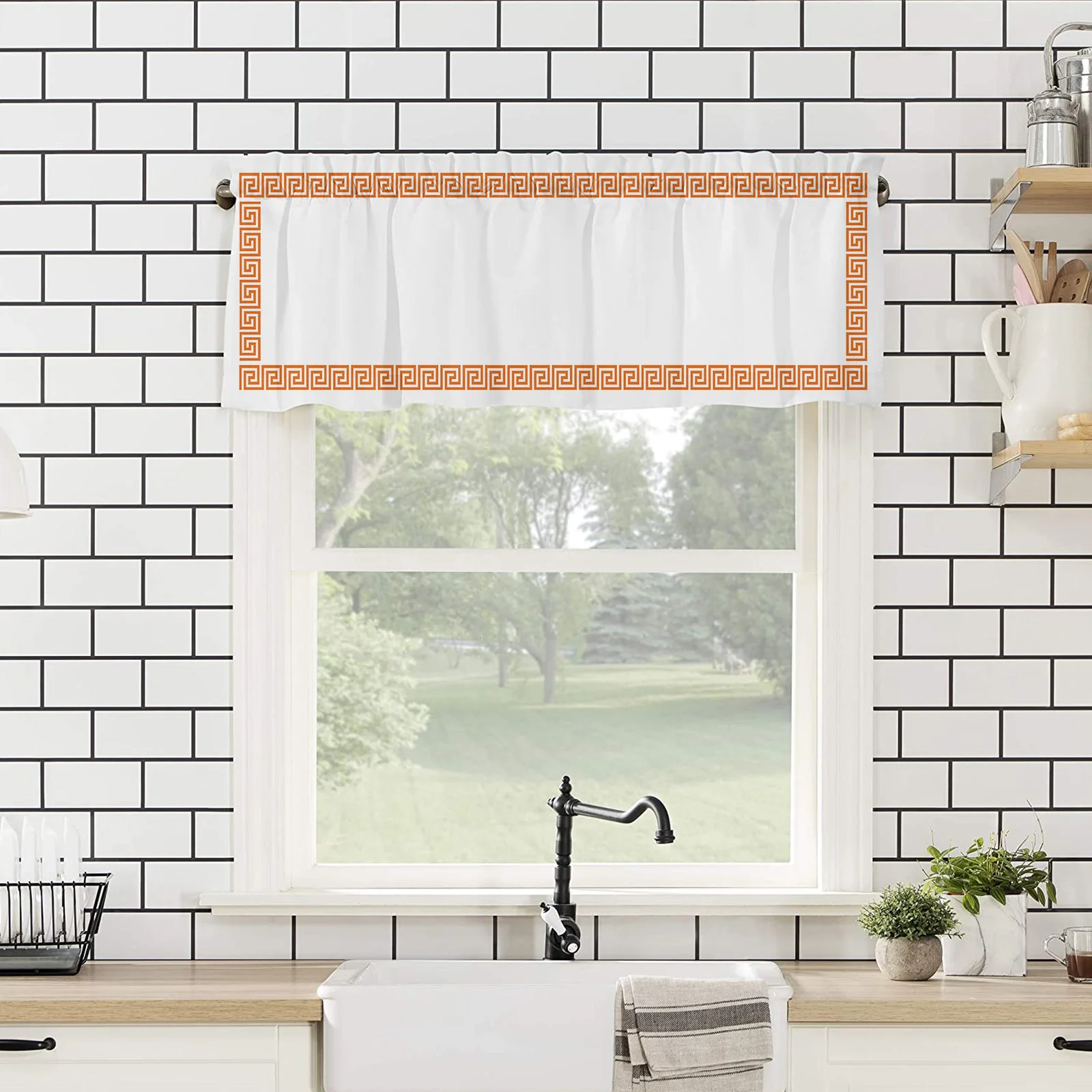ZEDLIYU Valances for Windows Kitchen Living Room Small Window Valance Greek Vintage Pattern 1 Panel 4