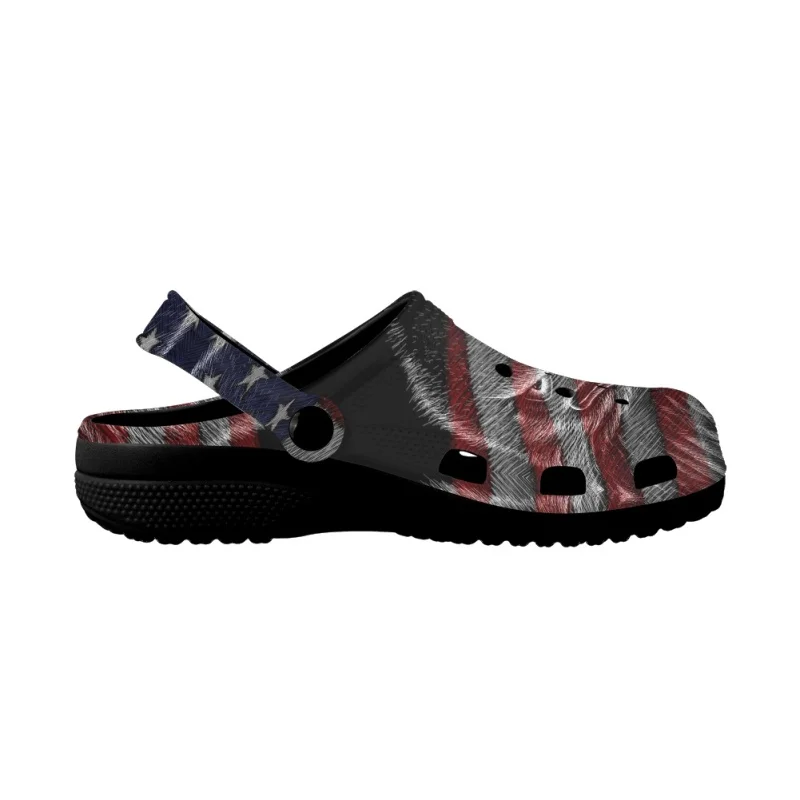 America Flag Printed Sandals Zapatos Casual Adults Flat Hole Shoes Summer Beach Breathable Wading Slides Slippers