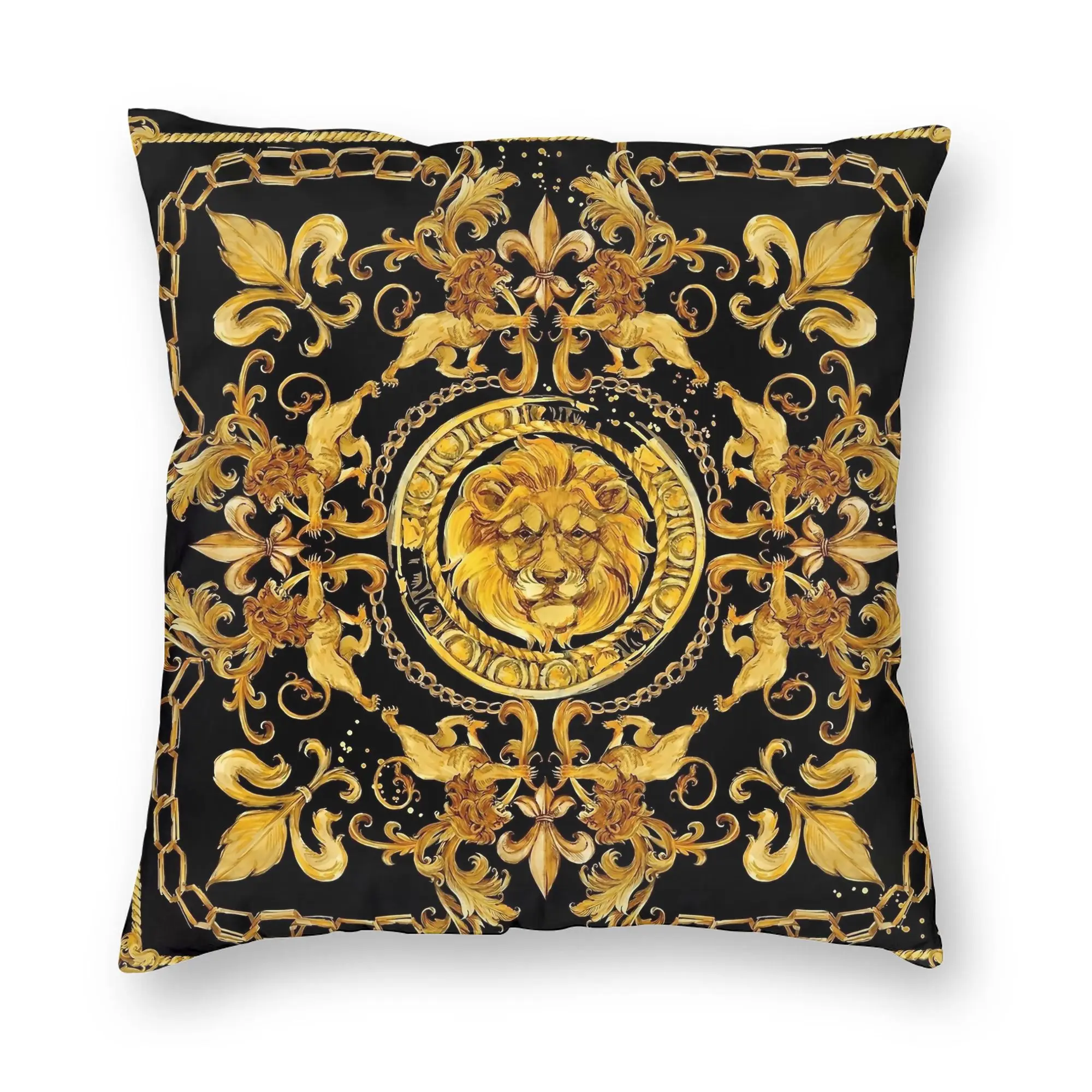 Elegant Baroque Gold Medallion Decorative Pillowcase - Luxurious Soft Fabric Cushion Cover