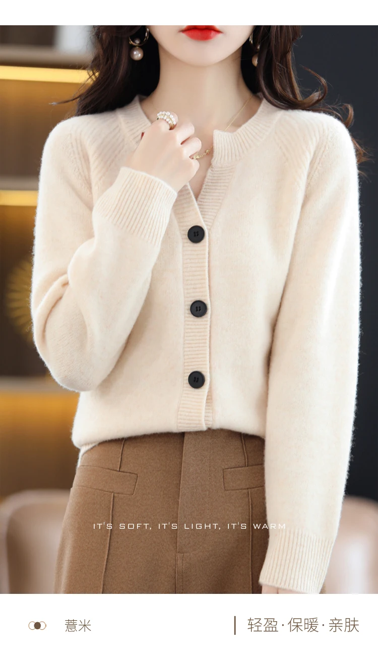 sweater for women 100% Australian Wool Cardigan For Women! Round Neck 2022 Early Spring New Cashmere Sweater Loose Coat Fashion Top Knitted Thread sweater for women