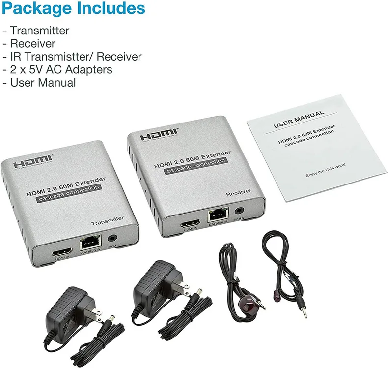 4K 60Hz HDMI 2.0 ͽٴ 60M HDMI ĳ̵  1080P HDMI й ͽٴ, 120M Rj45 CAT5e/6  1 TX-Ƽ RX