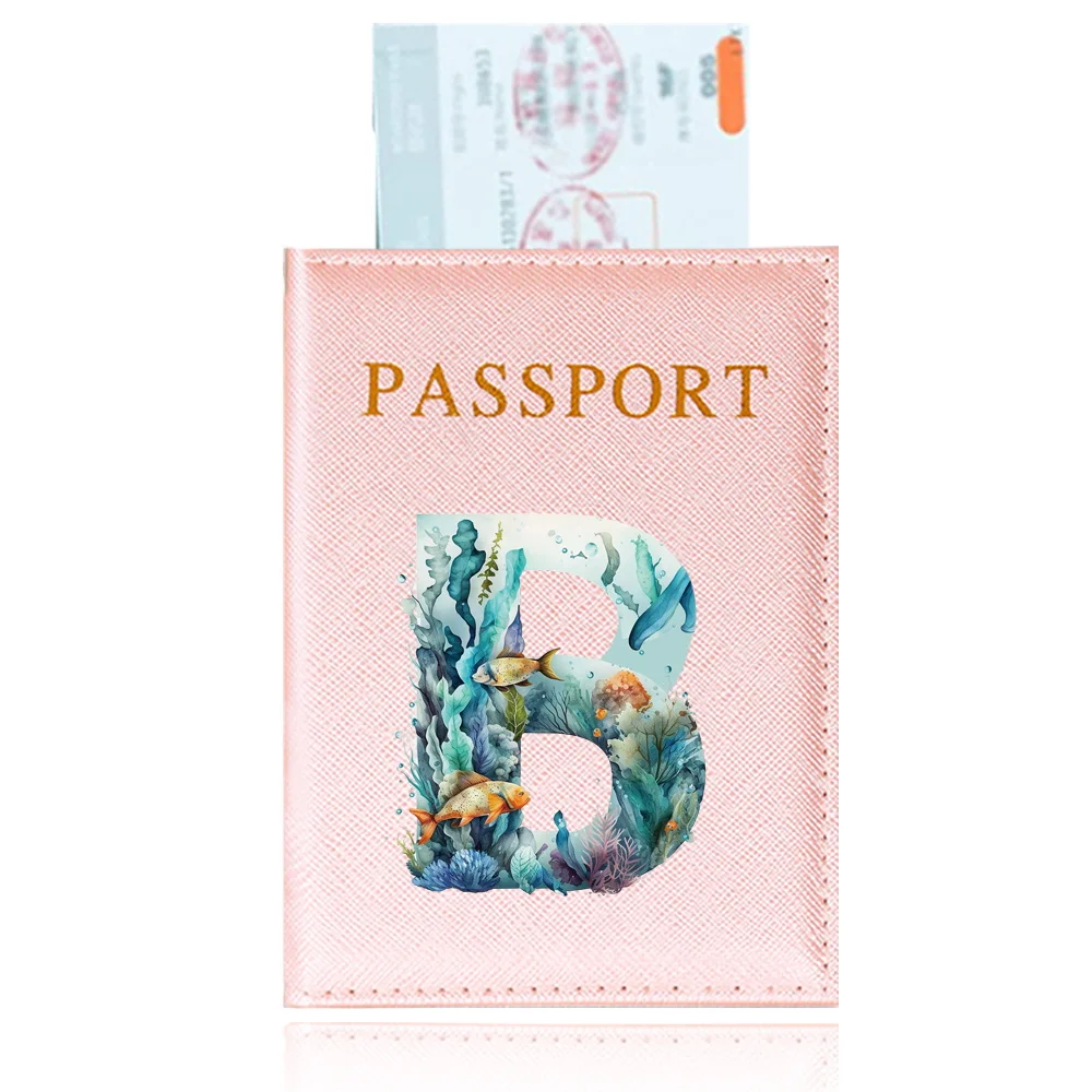 Passport Cover Pink Color Passport Holder Travel Waterproof Passport Protective Cover Fish Letter Series Travel Accessories