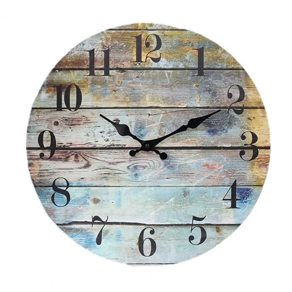 10-inch Round Analog Wooden Wall Clock Rustic Vintage Silent Non Ticking Alarm for Room