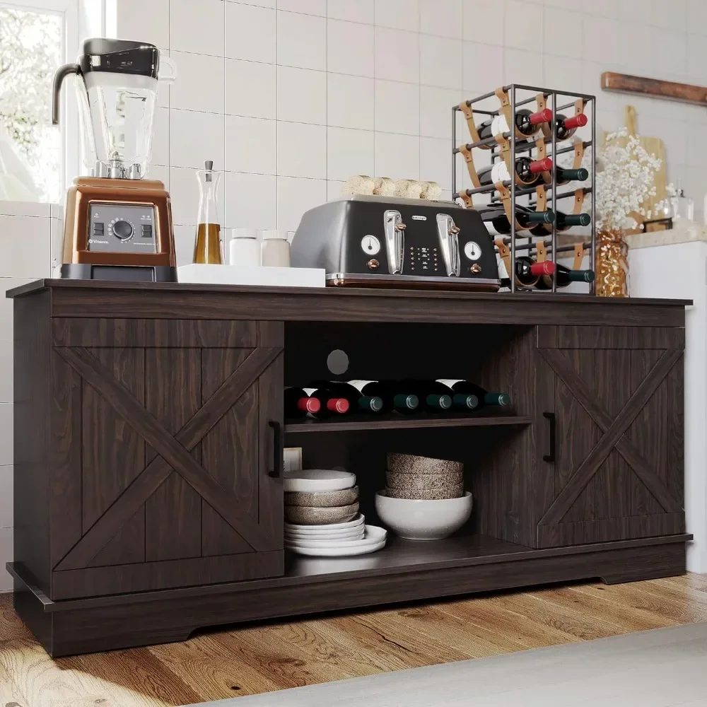 

Kitchen Cabinets Farmhouse Sideboard Buffet Cabinet Buffet Locker With Barn Door for Family Dining Living Room Furniture Home